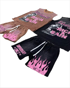 High Quality Custom Print Streetwear Oversized Sleeveless Men's Shorts and T-shirt <b>Set</b> - Product Image 3