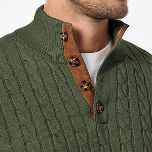 <b>Men's</b> Knitted <b>Long</b> Sleeve Solid Color Green Sweater Button Closure Pullover Autumn Casual Wear - Product Image 4