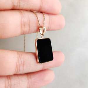 Pendentif en onyx noir naturel, coupe rectangulaire, 13x17 mm, or 14 carats, bijoux fins pour femmes, bijoux de mode, vente en gros - Product Image 2