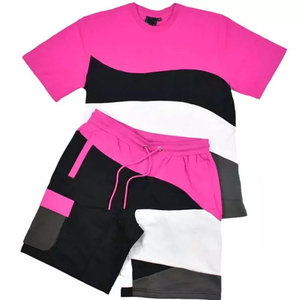 Men's Casual Tracksuits OEM Custom Summer 2 Piece Cotton Fleece Short Sleeve T <b>Shirt</b> and Shorts Set Custom <b>Color</b> Tracksuits - Product Image 1