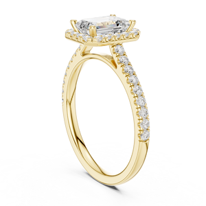 Yellow Gold Lab Grown Diamond Engagement Ring with Emerald Cut Center Stone and Pavé Diamond Halo, Elegant Bridal Jewelry Gift - Product Image 4