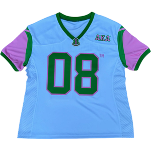 Camiseta de Fútbol AKA para Mujer, Azul Claro, Verde, Morado, Cuello en V, Manga Corta, Estilo Griego, Deportiva - Product Image 1