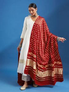 Dupatta Bandhani Designer en Soie Gajji Fait Main Teintée à la Main pour Tenue de Fête - Product Image 4
