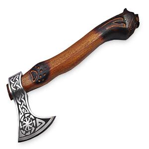 Hache Viking artisanale en acier industriel à haute teneur en carbone, manche en bois de rose, étui en cuir, 1,5 kg, personnalisable, multi-usages - Product Image 2