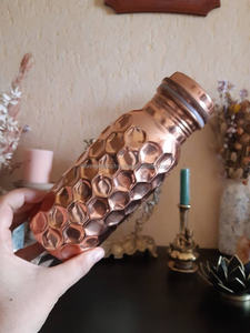 Handcrafted Hammered Copper <b>Bottle</b> 750ml Leakproof Ayurvedic Eco Friendly Wide Mouth Design - Product Image 3