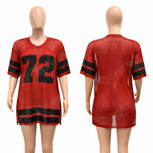 Robe de football surdimensionnée en maille avec strass personnalisés pour femme, style streetwear transparent, t-shirt de sport, tenue athlétique sexy et scintillante - Product Image 5