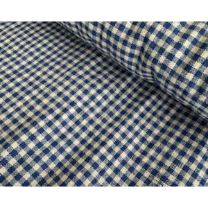 <b>Blue</b> White Plaid Lace Fabric Woven Cotton Check Pattern Lightweight 110 GSM Breathable Quick-Dry for Home Textile Upholstery Use - Product Image 1