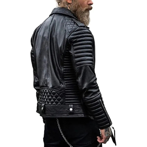 Men's Black PU Leather Moto <b>Biker</b> <b>Jacket</b> With Zipper Closure And Quilted Sleeves Turn-down Collar Slim Fit Autumn Wear - Product Image 2