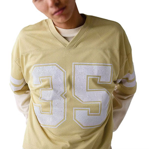 Maillot de football américain beige oversize en maille pour femme, col en V, unisexe, streetwear, personnalisable avec logo, vêtements de sport tendance, vente en gros - Product Image 5