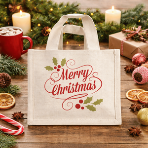 Sac cadeau moyen réutilisable avec logo personnalisé imprimé |   Sac de courses Jucos au design festif de Noël, vente en gros, écologique - Product Image 4