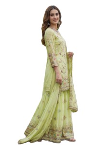 Salwar Kameez Verde Claro Bordado en Faux Georgette, Vestido de Novia Tradicional para Mujer, Estilo Indio-Pakistaní, Ropa de Fiesta - Product Image 3