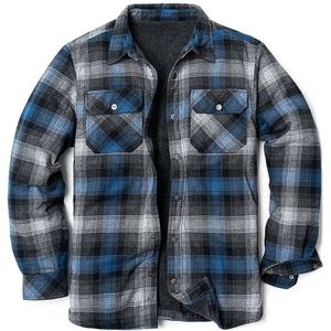 Custom Logo Men's Sherpa Fleece Lined <b>Flannel</b> <b>Jacket</b> Cotton Shirt for Men Warm Brushed Plaid Shirt - Product Image 3