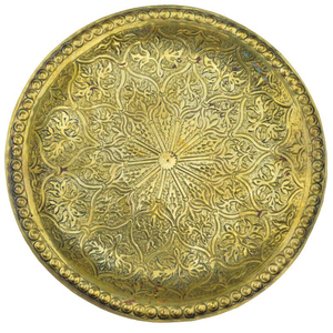 Plateau de service octogonal en métal argenté, artisanal, antique, marocain, à motifs arabesques mauresques, gravé et richement décoré - Product Image 6