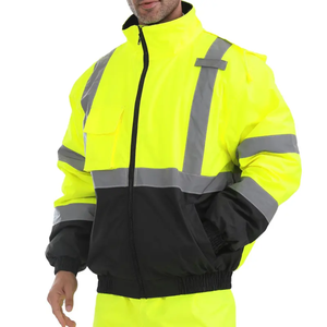 Ensemble veste et pantalon de travail haute visibilité avec bandes réfléchissantes jaunes et noires, uniforme de sécurité pour usage extérieur - Product Image 3