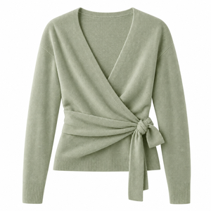 Cárdigan de punto con cuello en V para mujer, suéter cruzado con nudo lateral, manga larga, informal, transpirable, poliamida, logo frontal, color liso, otoño invierno - Product Image 3