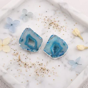 Connecteur de pendentif en tranche d'agate géode rose naturelle, avec bordure argentée électroplaquée, fait main, pour la fabrication de pendentifs à boucle unique, fournitures de haute qualité - Product Image 5
