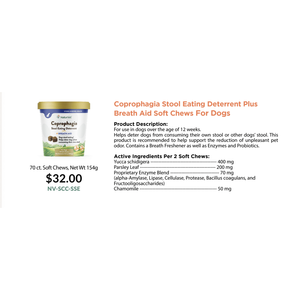 NaturVet Coprophagia, Masticables Suaves para Perros, Disuasivo para la Comida en las Heces y Refrescante del Aliento, 154g - Product Image 1