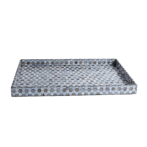 Plateau de service rectangulaire en nacre avec poignées intégrées, incrustation de mosaïque de nacre polie, plateau décoratif pour table basse - Product Image 3