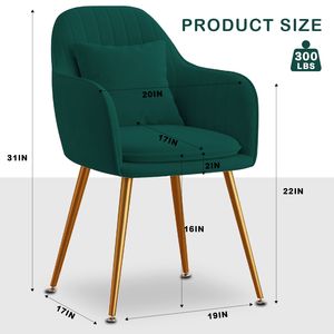Metà secolo Club Guest braccioli mobili in velluto verde con gambe in metallo dorato soggiorno sala da pranzo Set di 2 sedie di accento - Product Image 5