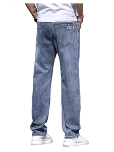 Jeans de Mezclilla para Hombre, Corte Recto, Ajuste Regular, Transpirables, Ligeros, Lavado a la Piedra, Color Azul Sólido, Estilo Casual, Cintura Media, Tela de Algodón - Product Image 2