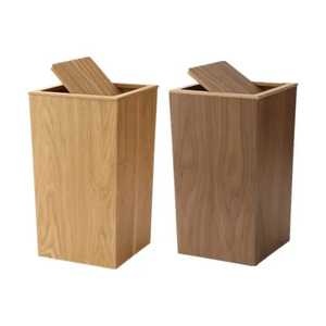 Skies Trader Tall Wooden Trash Can Flap <b>Lid</b> Rectangular Waste <b>Bin</b> Natural Oak Walnut Wood Trash Basket Office Hotel Room <b>Bin</b> - Product Image 1