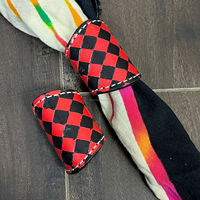 Handgefertigter Leder-Bandana-Ring im Western-Stil, Schachbrett-Bandana-Manschette, Stilvoller Bandana-Halter für Cowgirl- und Cowboy-Outfits