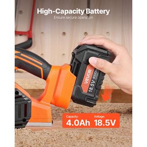 Raboteuse à bois électrique sans fil 18V à batterie au lithium, moteur sans balais 4.0 Ah, largeur de coupe 3-1/4 pouces, 15000 tr/min, réglable à la main - Product Image 6