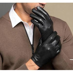 MERITORIOUS INTERNATIONAL Men's <b>Thin</b> Genuine Leather Touchscreen Compatible Motorbike <b>Gloves</b> Breathable Eco-Friendly Needle - Product Image 4