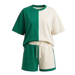 Disponible al mejor precio con MOQ bajo, conjunto de 2 piezas para mujer, conjuntos de algodón para mujer, tallas personalizadas, conjuntos de camisetas y pantalones cortos para mujer - Product Image 1