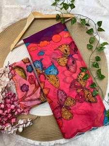 Sari de seda Tabby de alta calidad con estampado digital y trabajo Cutdana-Khatli, conjunto de blusa, fabricado en Surat. - Product Image 5