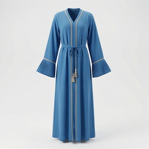 Abaya Musulmana Modesta Personalizada para Mujer, Algodón, Poliéster, Chifón, Diseño Simple en Línea A, Vestido Formal de Noche, Talla Grande - Product Image 1