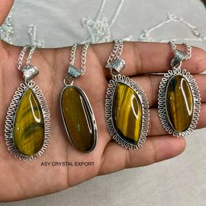 Collar con Colgante de Ojo de Tigre Natural, Joyería de Piedras Preciosas para Hombre y Mujer, Colgantes de Cristal con Aleación Plateada Pulida para Uso Diario - Product Image 4