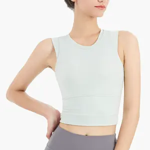 Sujetador deportivo de yoga para mujer con almohadillas, dobladillo ancho, alta sujeción, top sin mangas para correr - Product Image 3