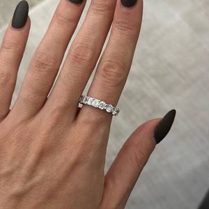 4.5 Carat Round and <b>Emerald</b> Cut Eternity <b>Band</b> , Unique Eternity Multi Shape Diamond <b>Ring</b> , 14k White Gold - Product Image 1