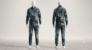 <b>Men's</b> Printed Tracksuit Set Full Zip <b>Jacket</b> and Jogger Pants Geometric Pattern Athletic Sportswear Casual Training Suit - Product Image 1