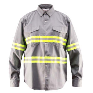 Chemises de travail de sécurité réfléchissantes haute visibilité de qualité supérieure à manches longues gris clair-haute visibilité (moyenne) - Product Image 1