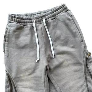 2025 Custom Wholesale Men's Zip-Up Flared Sweatpants Acid Washed Baggy <b>Leggings</b> with Heavy Cut and Sew Sun Fade Sun Fade Style - Product Image 4