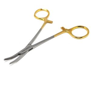 Pinzas Hemostáticas de Acero Inoxidable para Pesca con Mosca, Extractor de Anzuelos, 5 Pulgadas, Curvas, Mango Dorado, OEM - Product Image 1