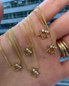 Star of David Geometric Religious Pendant 14K 18K <b>Solid</b> Real Gold Custom Lab Grown Diamond Chain <b>Necklace</b> Wholesale Manufacture - Product Image 6