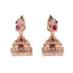 Matte Small Jhumki Earrings with Pearl and Diamond for Wedding Party - Product Image 2