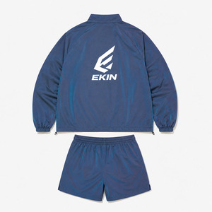 <b>Men's</b> <b>Summer</b> Iridescent Blue Shiny 2 Piece Windbreaker <b>Jacket</b> Shorts Set Drawstring Stand EKIN Logo Metallic Reflective Athletic - Product Image 2