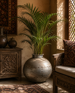 Vase rond vintage en fer Nagori Matka pour la décoration de l'entrée, du jardin, du salon, de la ferme ou de la maison - Product Image 4