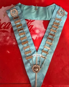 Colliers de Maîtres Vénérables de Craft Lodge, Bijou de Col Maçonnique, Ruban Bleu Clair, Métal Plaqué Or, Badge en Strass, Régalia - Product Image 6