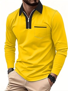 Wholesale Custom Logo High Quality <b>Men</b> <b>Long</b> <b>Sleeve</b> <b>Polo</b> <b>Shirts</b> Color Full <b>Sleeve</b> <b>Polo</b> <b>Shirts</b> Zip Front Pocket Smart Casual Style - Product Image 3