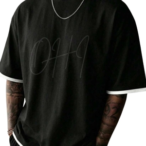 T-shirt noir surdimensionné personnalisé pour hommes |   T-shirt streetwear ample en jersey 100% coton premium |   Chemise décontractée à manches courtes tie-dye tendance - Product Image 5