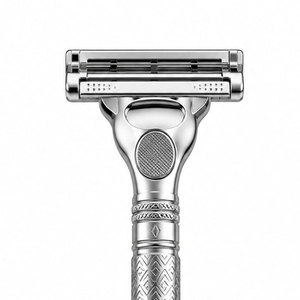 Rasoir de sécurité à double lame, manche en acier inoxydable, motif décoratif, rasage du visage masculin, usage en salon de coiffure - Product Image 4