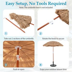 Set di 2 Ombrelloni Tiki in Paglia Naturale da 1,8 m, Ombrellone Tropicale da Esterno in Acciaio con Pulsante di Inclinazione per Ristoranti, Hotel e Piscine - Product Image 5
