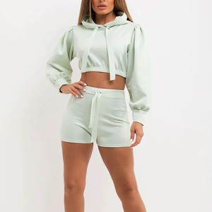 Conjunto de Sudadera Corta con Capucha y Pantalones Cortos de Ciclismo con Cremallera para Mujer, Conjunto de 2 Piezas, Ropa Deportiva de Verano para Mujer - Product Image 3