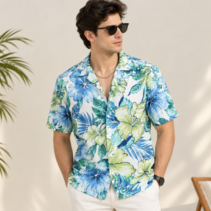 Fresh Summer <b>Mens</b> Camp Collar <b>Shirt</b> 100% Cotton Flex Floral Print Short Sleeve <b>Hawaiian</b> Beach Wear Casual Resort Vacation Styles - Product Image 3