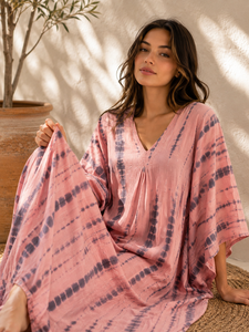 Robe longue maxi bohème tie-dye à col en V pour femme, 100 % coton, coupe moderne, taille naturelle, écologique, pour soirée, 3XL - Product Image 5